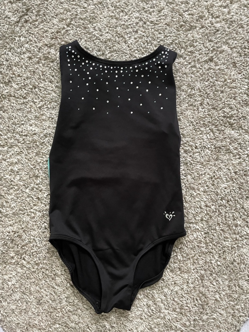 Justice Active Black Sports Leotard with Rhinestone Detail and Shimmery Back